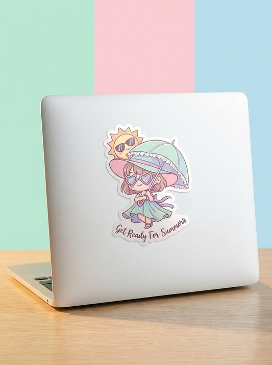 Get Ready for Summer Kawaii Girl Sticker | Cute Pastel Summer Vinyl Decal