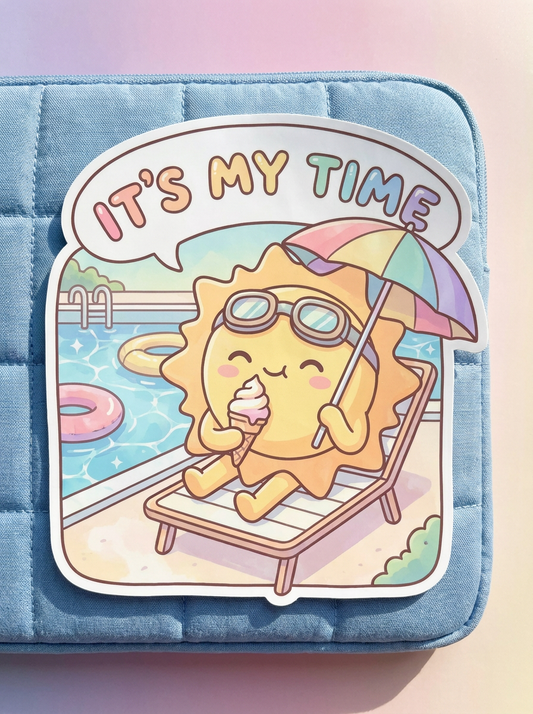 It's My Time Kawaii Sun Sticker | Cute Summer Vinyl Decal