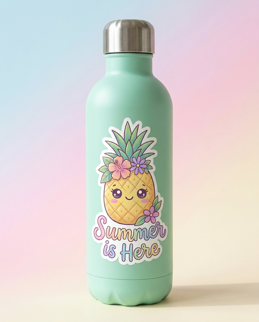 Summer Is Here Kawaii Pineapple Sticker | Cute Tropical Vinyl Decal