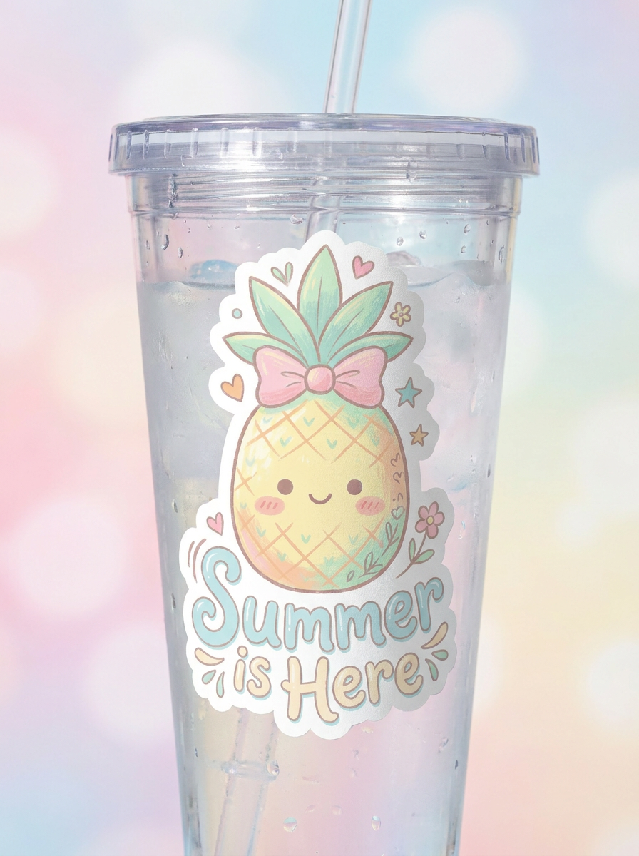 Summer Is Here Pastel Pineapple Sticker | Cute Kawaii Vinyl Decal