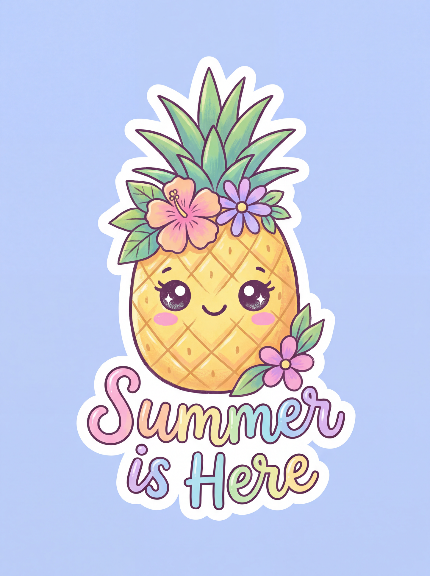 Summer Is Here Kawaii Pineapple Sticker | Cute Tropical Vinyl Decal