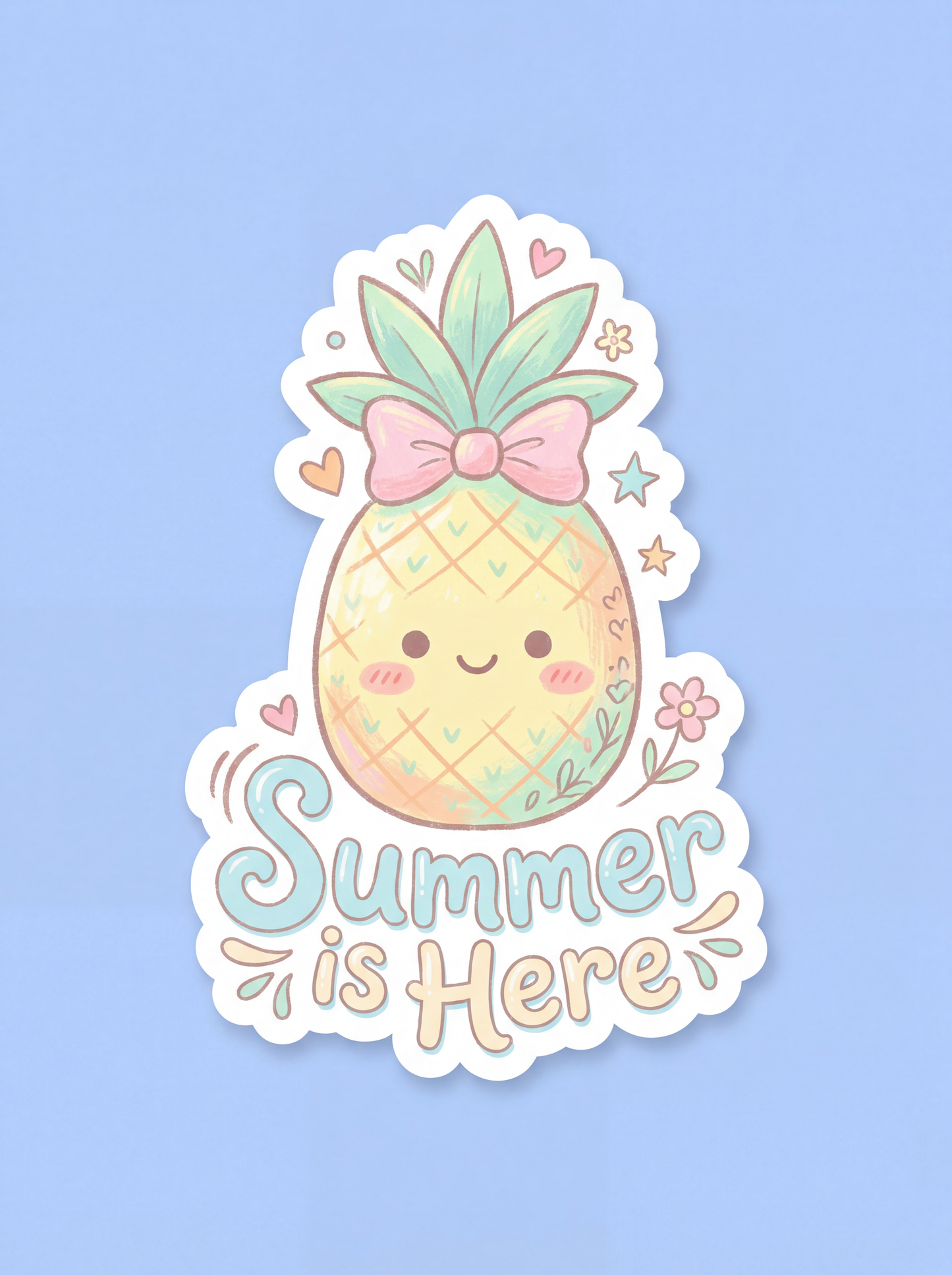 Summer Is Here Pastel Pineapple Sticker | Cute Kawaii Vinyl Decal
