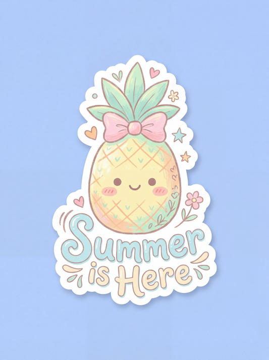 Summer Is Here Pastel Pineapple Sticker | Cute Kawaii Vinyl Decal