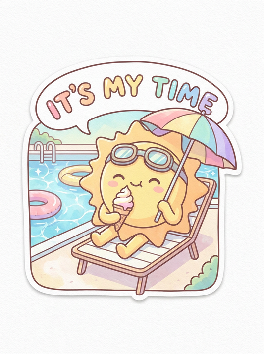 It's My Time Kawaii Sun Sticker | Cute Summer Vinyl Decal