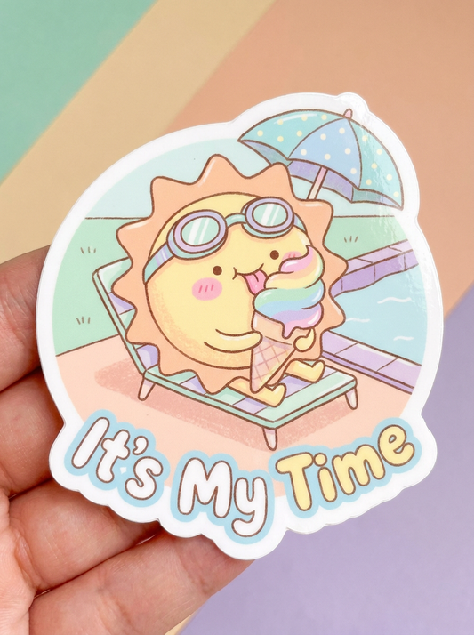 It's My Time Kawaii Sun Ice Cream Sticker | Cute Summer Vinyl Decal