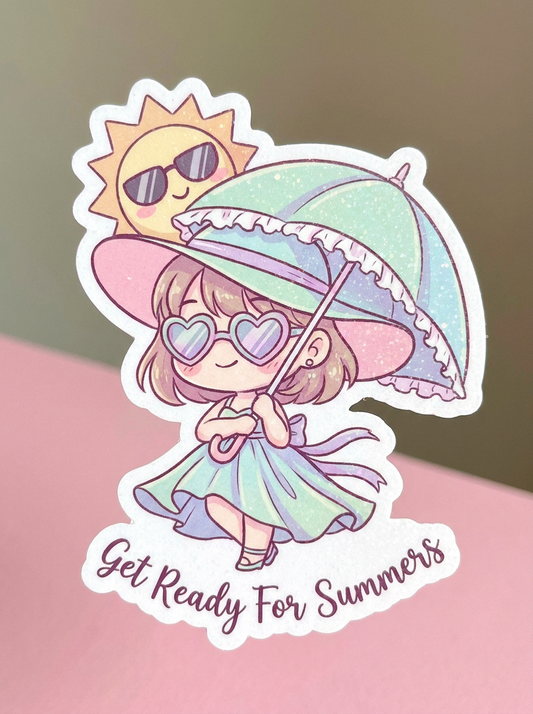 Get Ready for Summer Kawaii Girl Sticker | Cute Pastel Summer Vinyl Decal