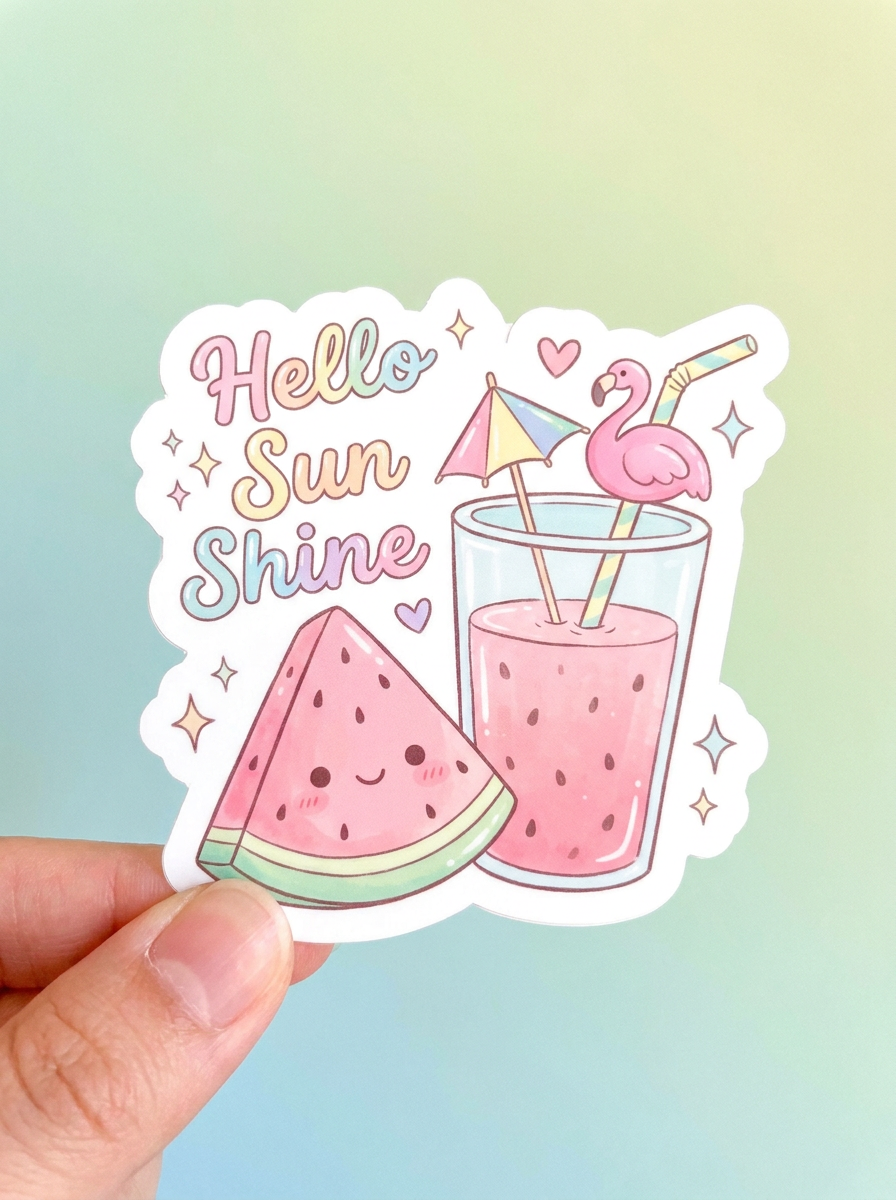 Hello Sunshine Watermelon Sticker | Cute Kawaii Summer Vinyl Decal