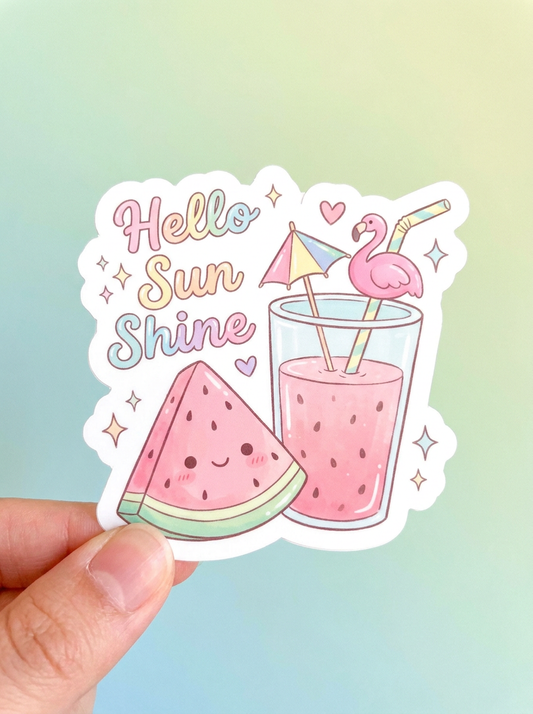 Hello Sunshine Watermelon Sticker | Cute Kawaii Summer Vinyl Decal